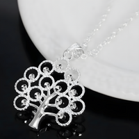 925 Silver-Plated Tree of Life Pendant Necklace – 45cm Chain, Copper Alloy 895