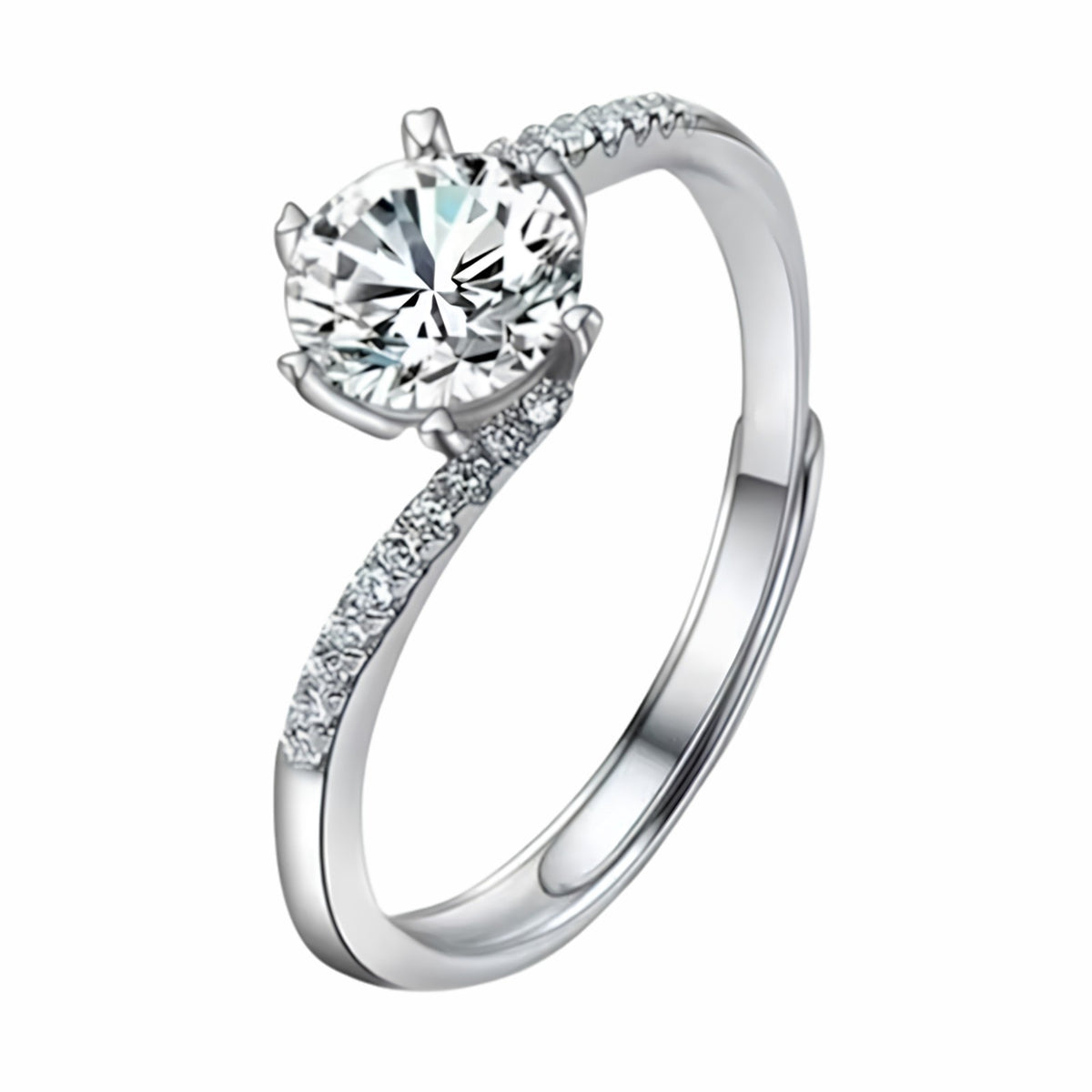 Adjustable Zircon Engagement Ring Round Brilliant Solitaire Pavé Detail 1665