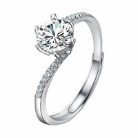 Adjustable Zircon Engagement Ring Round Brilliant Solitaire Pavé Detail 1665