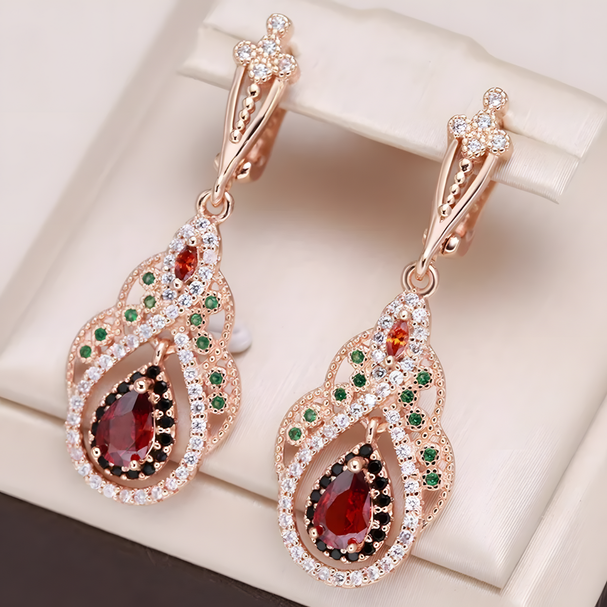 Rose Gold-Tone Teardrop Dangle Earring Women Vintage Chandelier Water-Drop 810