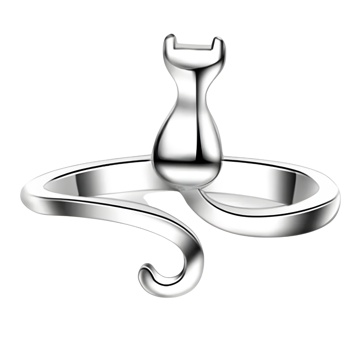 Silver-Tone Plated Copper Alloy Cat Wrap Ring Adjustable Open Band, Minimal 862