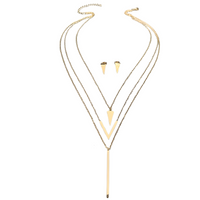Women Stainless Steel Geometric Pendant Jewellery Set 3 Layer Gold Necklace 675