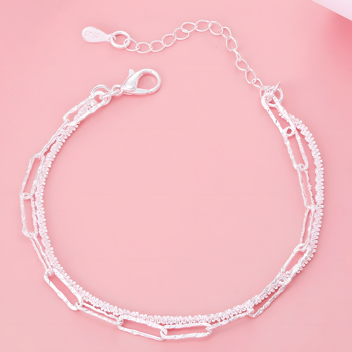 Double Chain Bracelet For Women 20CM Lobster Clasp Adjustable Geometric 1776