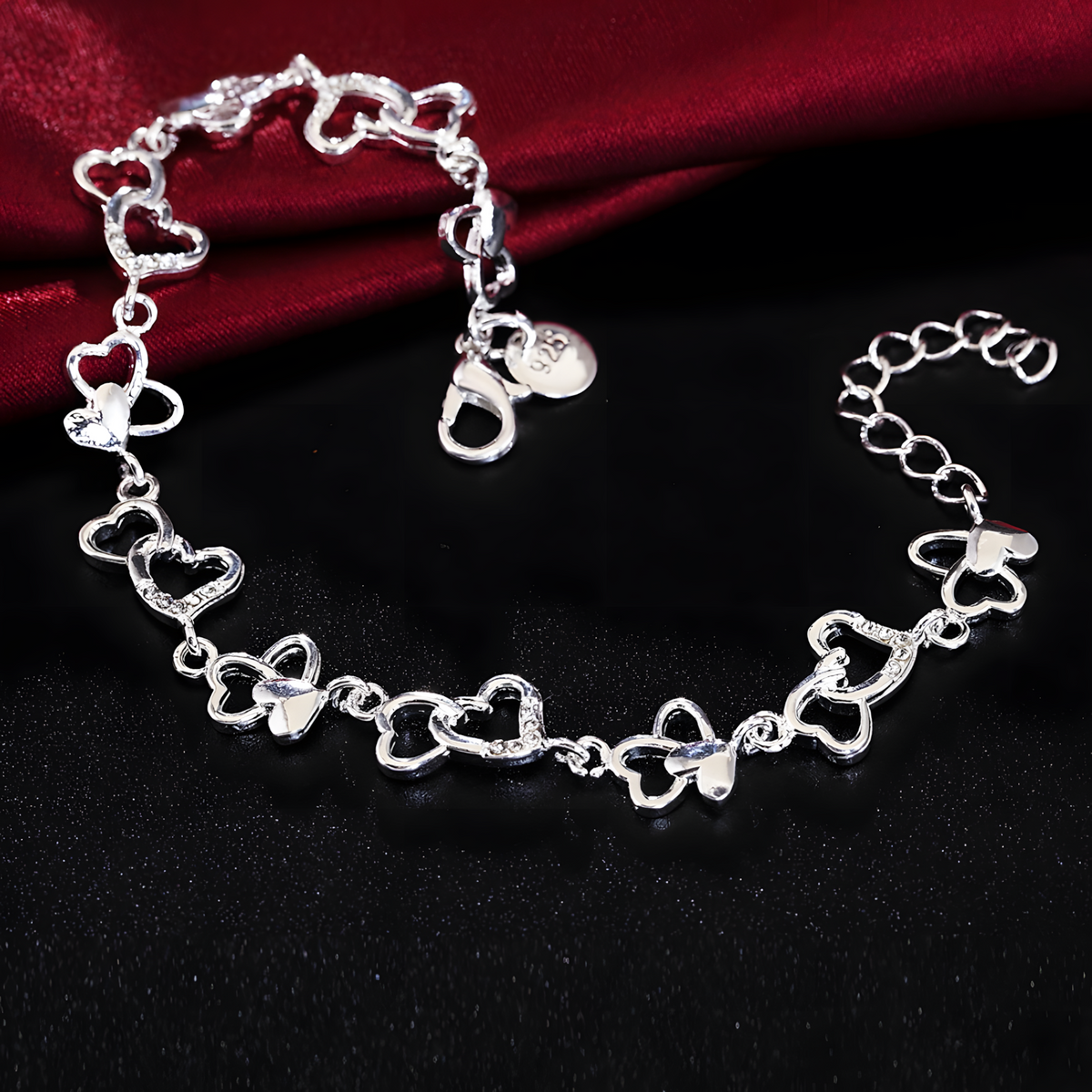 Heart Butterfly Charm Chain Bracelet For Women Silver Colour Adjustable 1761