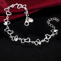 Heart Butterfly Charm Chain Bracelet For Women Silver Colour Adjustable 1761