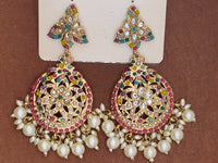 Elegant Bollywood Inspired Gold Kundan Earrings - Traditional Indian Jewelry 243