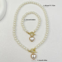 2 PCS Pearl Heart Necklace & Bracelet Set for Women – Simulated Pearl Beaded 708