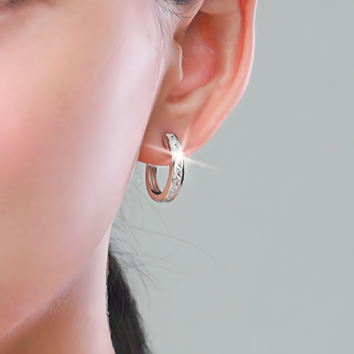 Brass & Cubic Zirconia Huggie Hoop Earrings Channel-Set Princess-Cut Stones 857