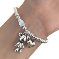 Beaded Charm Bracelet– Copper Alloy, Electroplated Silver, Elastic Stretch 864