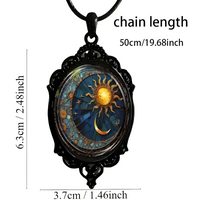 Vintage Sun And Moon Pendant Necklace For Men Women - Black Ornate Frame 1455