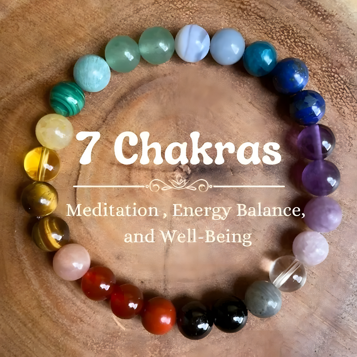 7 Chakras Beaded Bracelet — Tiger Eye & Amethyst + Multi Chakra Gemstones, 1404