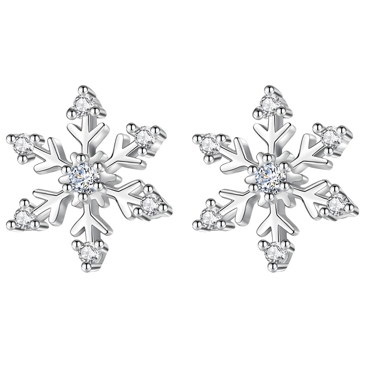 Women's Snow Flake Stud Earrings 925 Sterling Silver Plated Cubic Zirconia 465