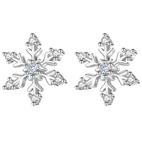 Women's Snow Flake Stud Earrings 925 Sterling Silver Plated Cubic Zirconia 465