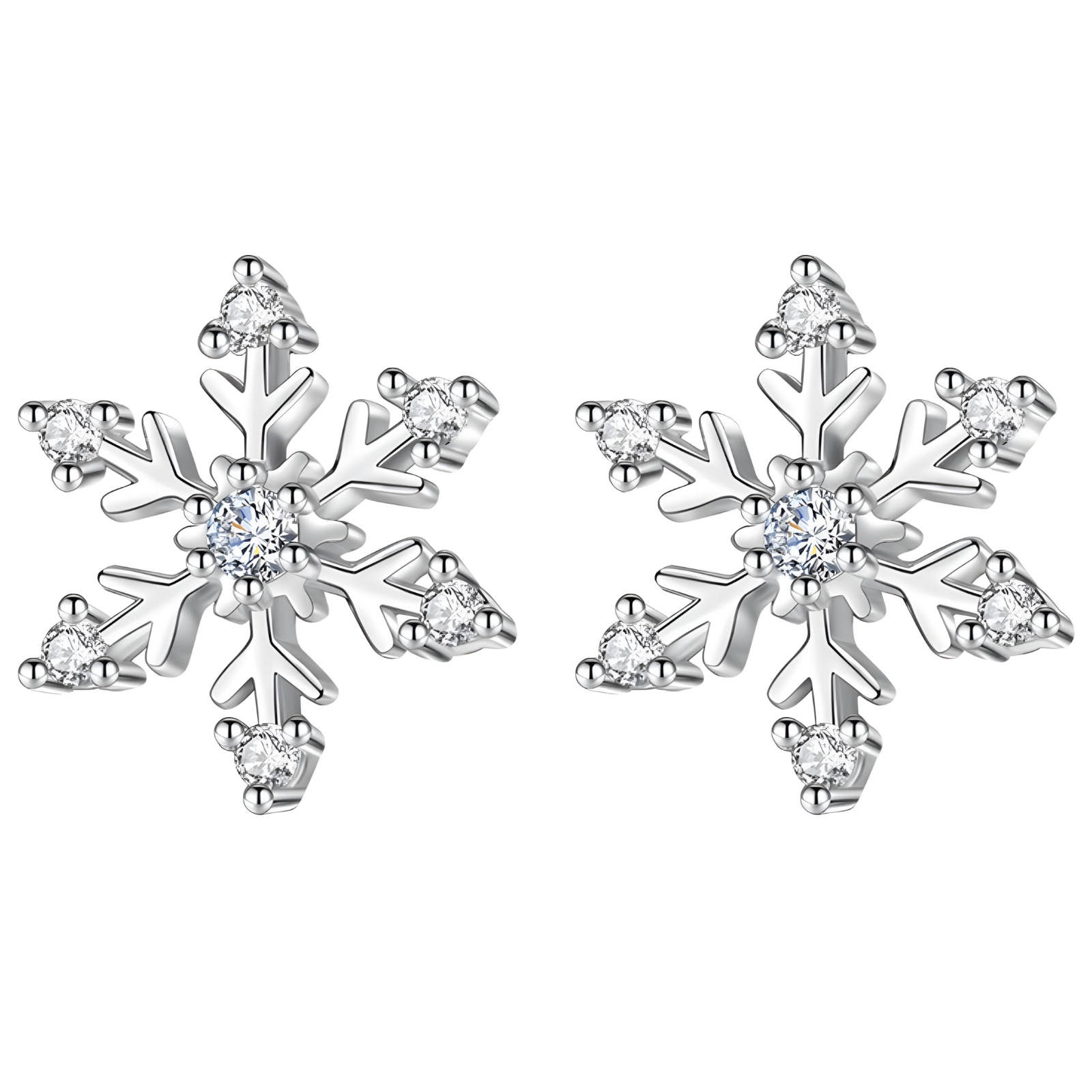 Women's Snow Flake Stud Earrings 925 Sterling Silver Plated Cubic Zirconia 465