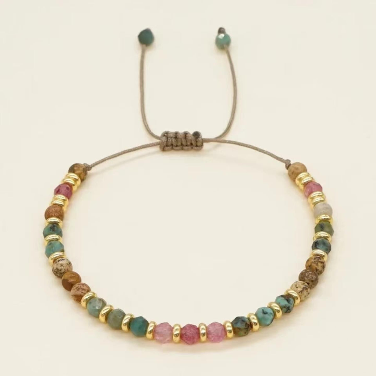 Multi-Colored Semi-Precious Stone Bracelet Women; Adjustable Macrame Rope 656