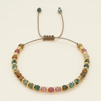 Multi-Colored Semi-Precious Stone Bracelet Women; Adjustable Macrame Rope 656
