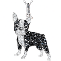 Boston Terrier Pendant Necklace, MultiTone Rhodium & Black-Plated Stainless B252