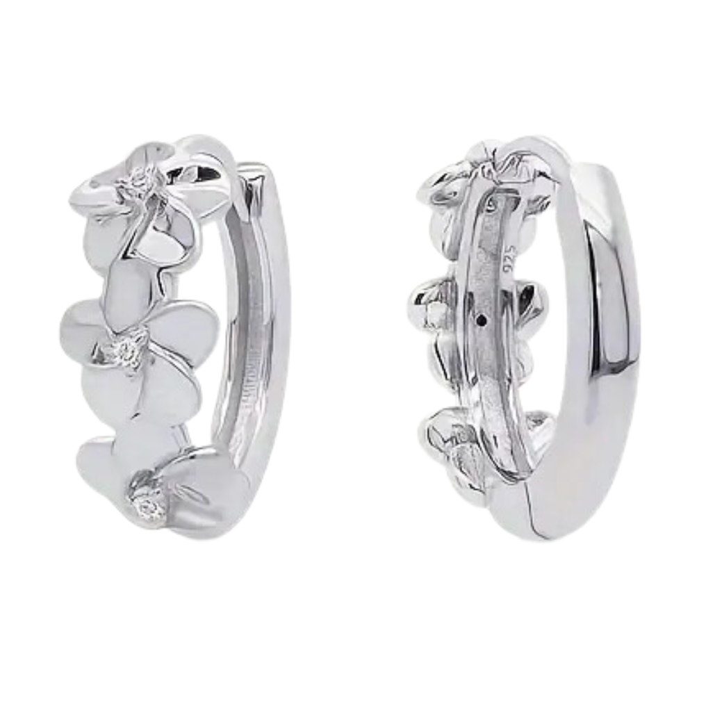 925 Sterling Silver Floral Huggie Hoop Earrings for Women – Delicate Flower 165