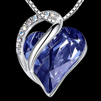 Large Faceted Dark Blue Crystal Pendant With Sparkling Rhinestone Accents  B321