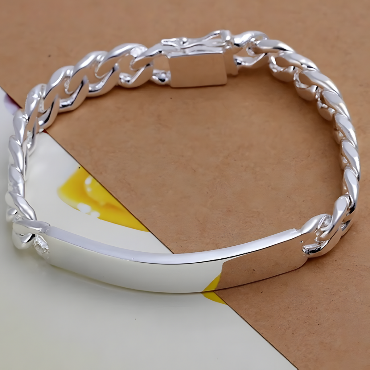 Silver Plated Alloy ID Chain Bracelet 20cm, Unisex Cuban Link Bracelet  1413