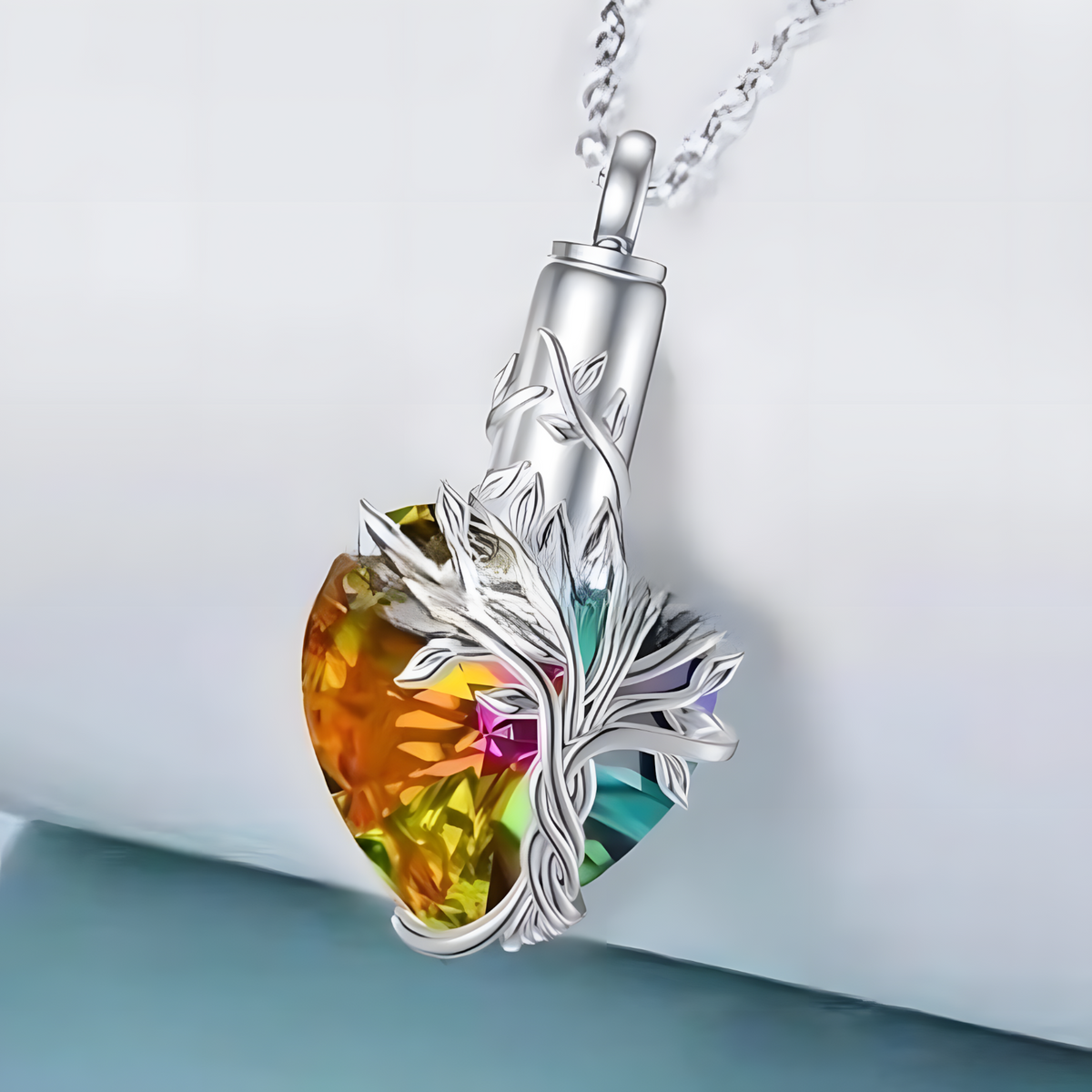 Heart Tree of Life Urn Necklace 925 Sterling Silver Ashes Memorial Unisex  B93
