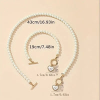 1 Pc Bracelet 1 Pc Necklace Heart Pendant OT Buckle Imitation Pearl Design 80 UK