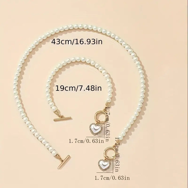 1 Pc Bracelet 1 Pc Necklace Heart Pendant OT Buckle Imitation Pearl Design 80 UK