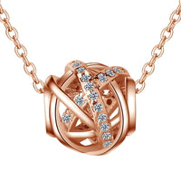 925 Sterling Silver Rose Gold Crisscross Pendant Necklace Elegant Globe 285