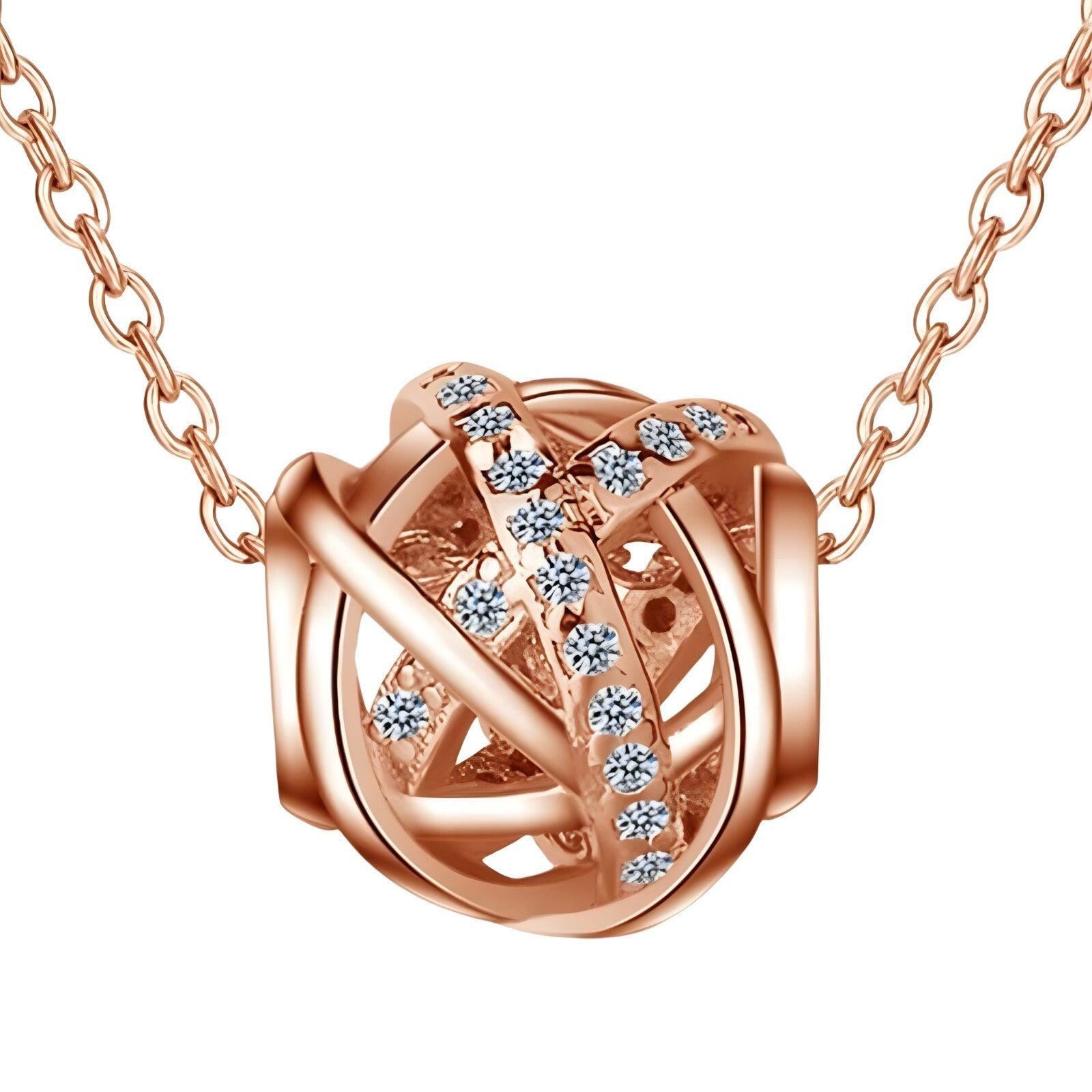 925 Sterling Silver Rose Gold Crisscross Pendant Necklace Elegant Globe 285