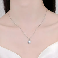 Sterling Silver Box Chain Necklace with Brilliant Zirconia Pendant Versatile 258