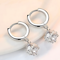 Women's Dangle Hoop Earrings,925 Sterling Silver Plated with Round-Cut Cubic 467