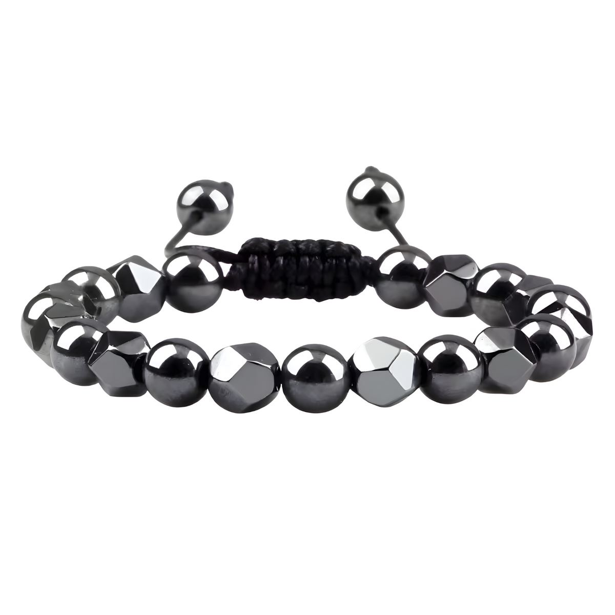 Grey 8mm Hematite Beaded Bracelet Adjustable Macrame Bracelet Unisex Magnet 1352
