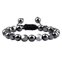 Grey 8mm Hematite Beaded Bracelet Adjustable Macrame Bracelet Unisex Magnet 1352