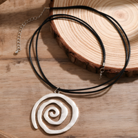 Spiral Pendant Necklace - Rhodium-Plated Base Metal Spiral Charm on Black 1492