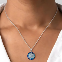 Blue Evil Eye Pendant Necklace For Women - Round Sunburst Eye Charm Chain 1789