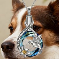 Hummingbird Memorial Ash Necklace,Silver Plated Stainless Steel Urn Pendant B258