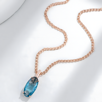 Blue Natural Zircon Pendant Necklace for Women, 585 Rose Gold Color Copper 1266