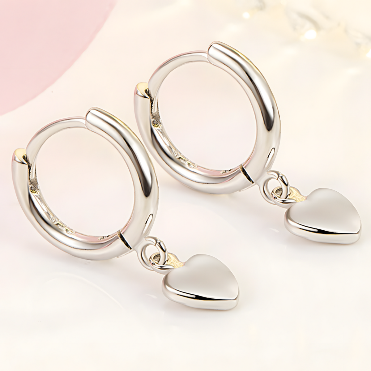 925 Silver-Plated Heart Charm Hoop Earring Minimalist Silver Hoops for Women 926