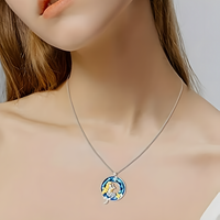 Enchanting Mermaid Blue Crystal Sterling Silver Necklace Perfect Ocean Lover B74