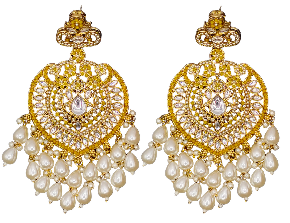 Elegant Bollywood Inspired Gold Kundan Earrings - Traditional Indian Jewelry 219