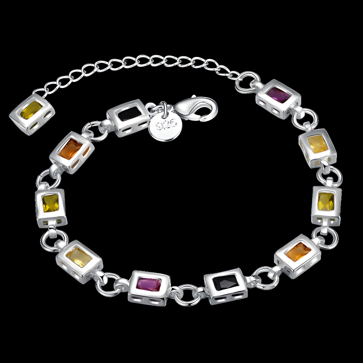 925 Sterling Silver Crystal Look Bracelet For Women 20CM Lobster Clasp Adju 1772