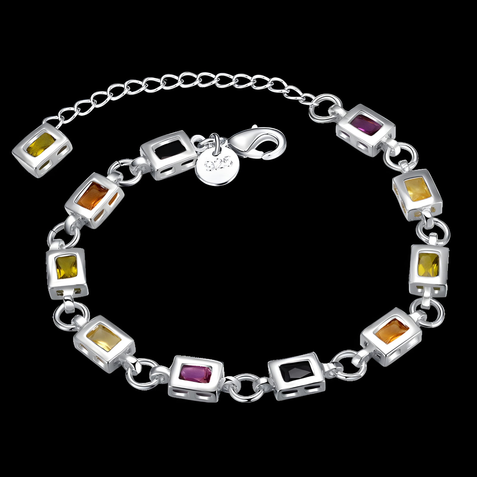 925 Sterling Silver Crystal Look Bracelet For Women 20CM Lobster Clasp Adju 1772