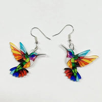Acrylic Hummingbird Earrings – Bright Multicolour Bird Dangle Style 1235