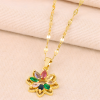Luxury Gold Tone Flower Necklace With Multi Colour Marquise Cubic Zirconia 1439