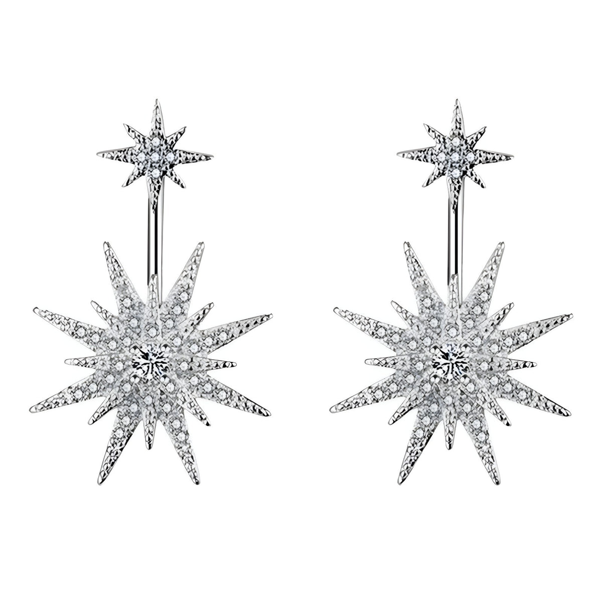 Sterling Silver Star Drop Earrings with Cubic Zirconia Dangle Earrings 342