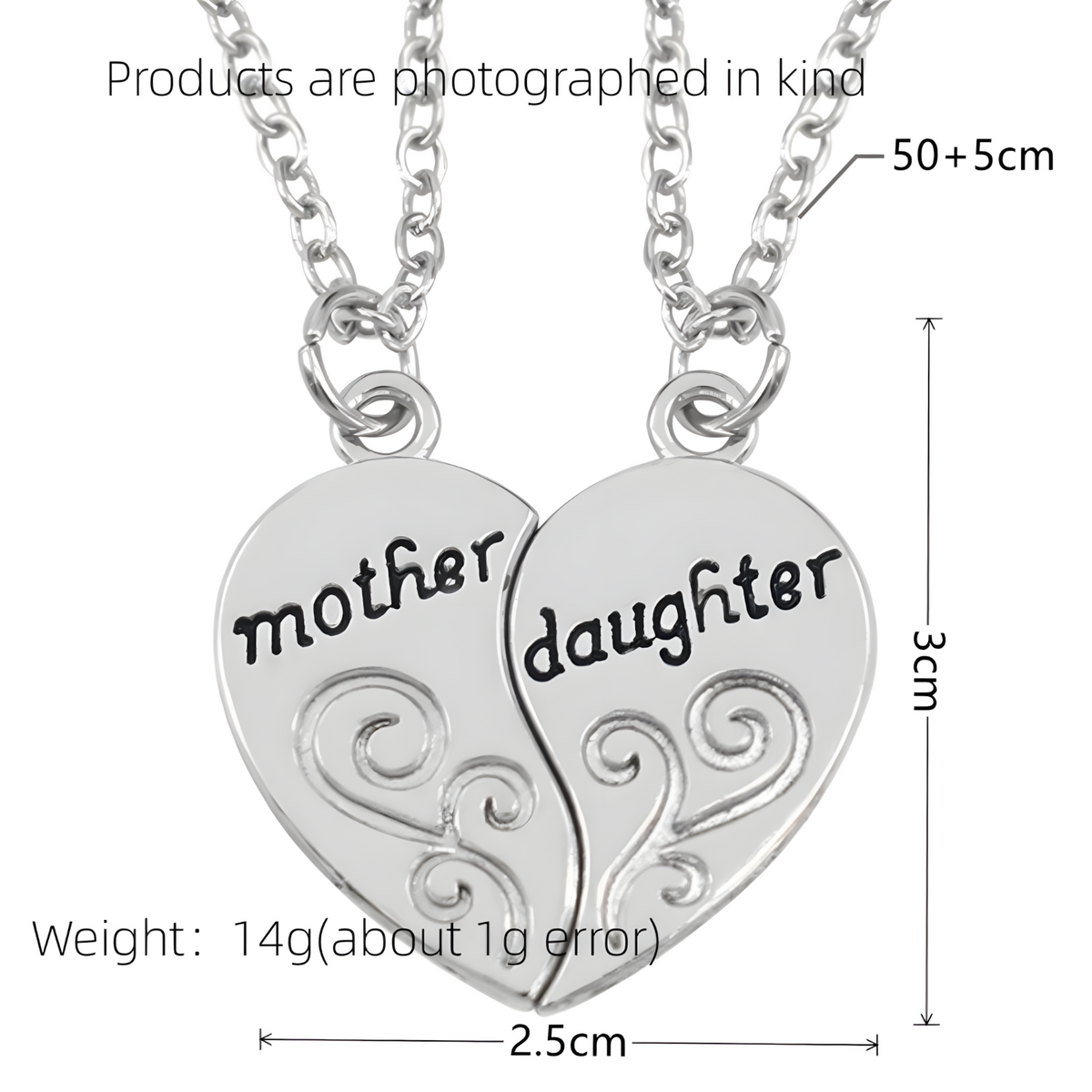 Mother Daughter Heart Necklace Set, Silver-Plated Mother Daughter Pendant b132