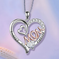 Mothers Heart Necklace Two-Tone 'I Love You Mom Forever' Pendant White Gold B174