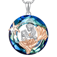 Mermaid Necklace Women Sterling Silver Plated Mother Daughter Blue Ocean B145