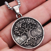 Stainless Steel Vintage Tree Of Life Pendant Necklace Textured Nordic Style 1071