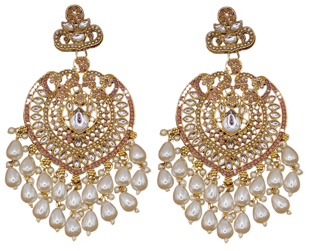 Elegant Bollywood Inspired Gold Kundan Earrings - Traditional Indian Jewelry 224